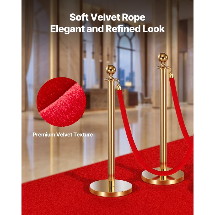 VEVOR Red Velvet Stanchion Ropes – 4 Pcs, 1.5m, 1.87 lbs