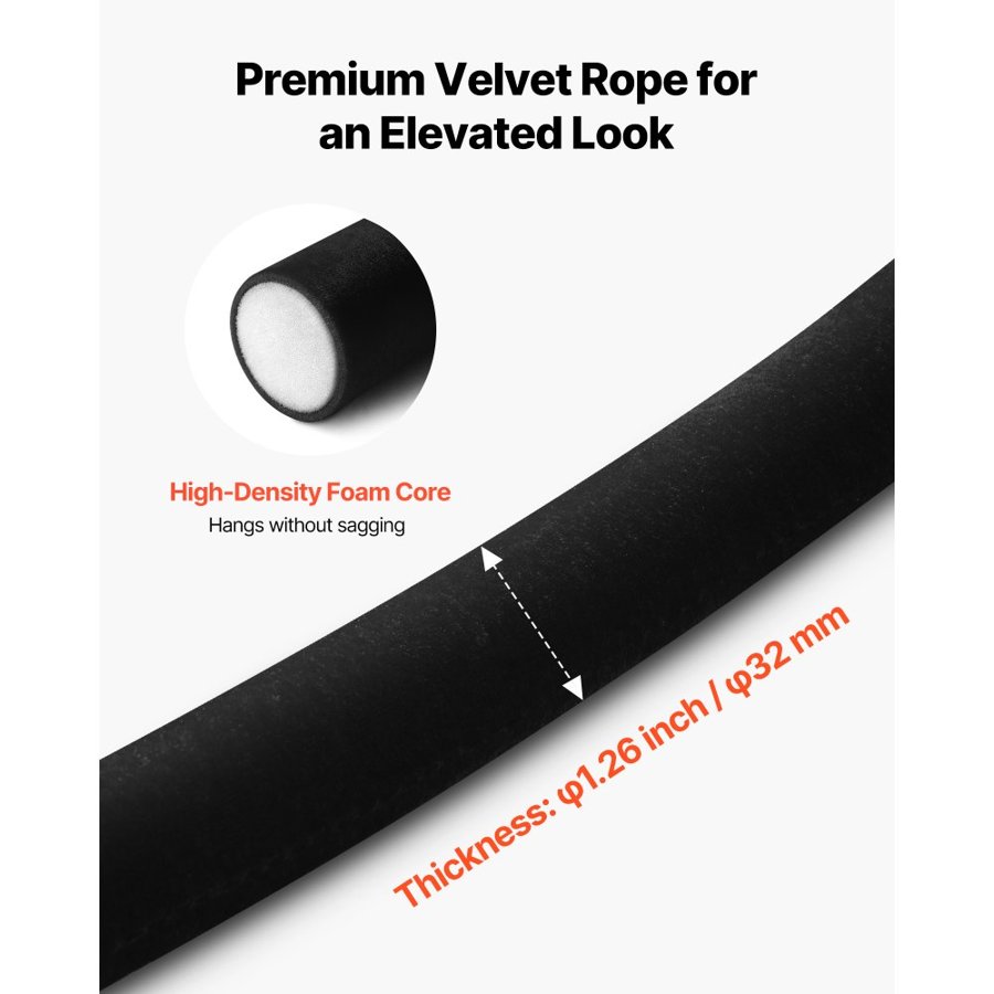 VEVOR Black Velvet Stanchion Ropes – 4 Pcs, 1.5m, 1.87 lbs