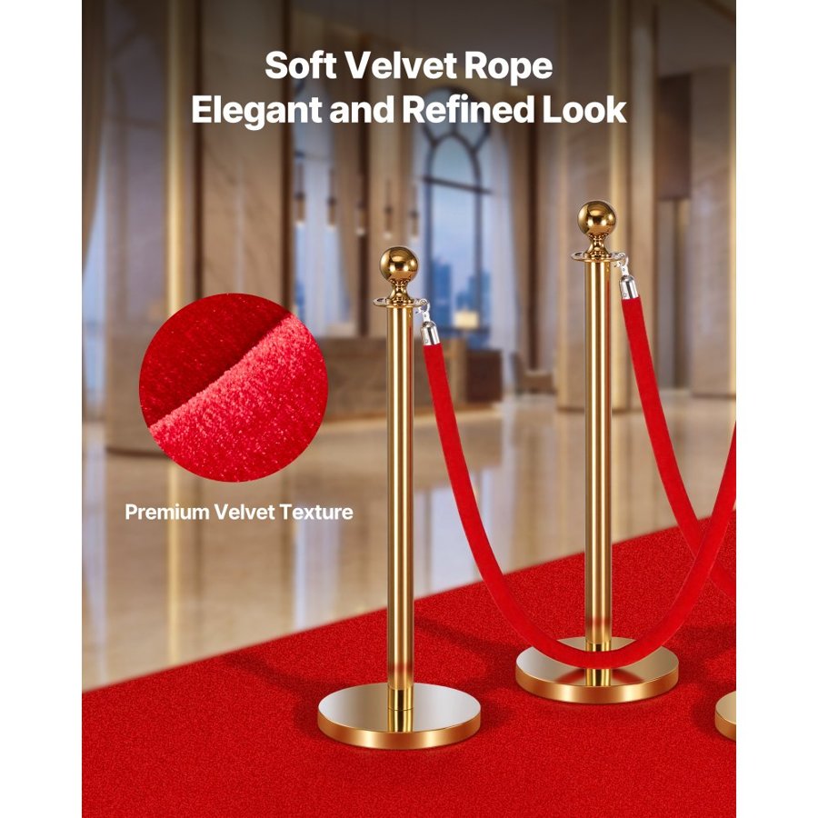 VEVOR Velvet Barrier Ropes – 4 Pcs, 1.5m, 1.87 lb
