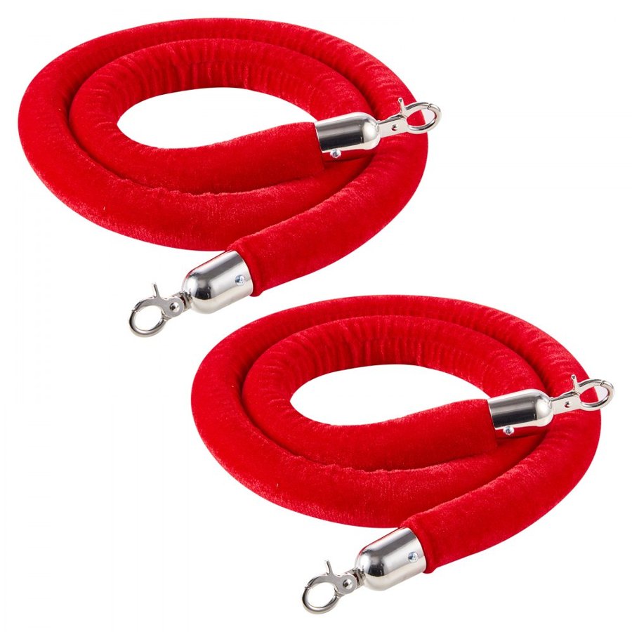 VEVOR Red Carpet Barrier Rope – 1.5 m, Velvet, Silver Hooks