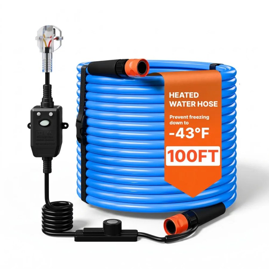 VEVOR 30.5m Heated Water Hose for RV -43℃ Anti Freeze Drinking Water Hose, 12.7 mm ID, Smooth Surface, with Leakage Protection GFCI, Built-in Thermostat, Freeze & Leak-Proof, Lead and BPA Free for RVs