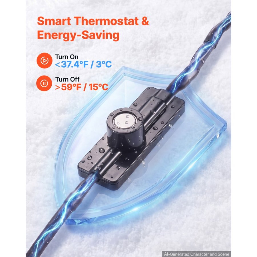 VEVOR 30.5m Heated Water Hose for RV -43℃ Anti Freeze Drinking Water Hose, 12.7 mm ID, Smooth Surface, with Leakage Protection GFCI, Built-in Thermostat, Freeze & Leak-Proof, Lead and BPA Free for RVs