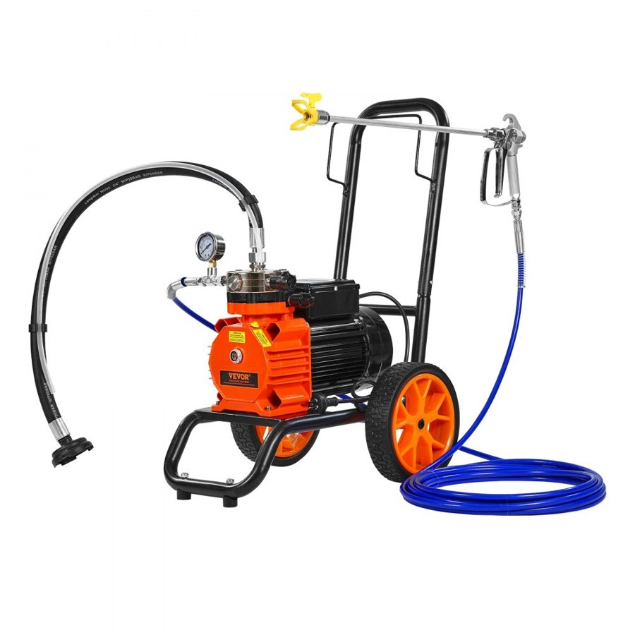 VEVOR Diaphragm Airless Paint Sprayer, 1100 W Efficiency Cart Airless Paint Sprayer, 2000 psi High Pressure Paint Airless Sprayer, with Extension Bar, for Home Interior and Exterior Spraying