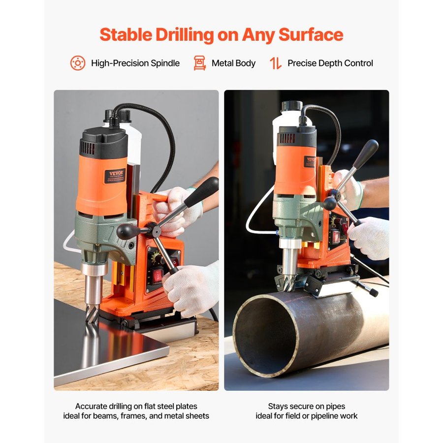 VEVOR Magnetic Drill Press, 1400 W, 50 mm Boring Diameter, 0-850 RPM Speed, Reversible Direction, Mag Drill Press with 6 Core Bits, Electric Drilling Machine for Industrial and Home Improvement