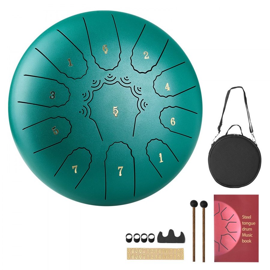 VEVOR Steel Tongue Drum, 25.4cm 11 Notes Rain Drum for Outside Garden, C Major Musical Drums with Music Book & Mallets, Percussion Instrument for Meditation Yoga Beginner Musical Education, Green