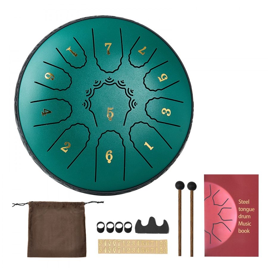 VEVOR Steel Tongue Drum, 16.5cm 11 Notes Rain Drum for Outside Garden, D Major Musical Drums with Music Book & Mallets, Percussion Instrument for Meditation Yoga Beginner Musical Education, Green