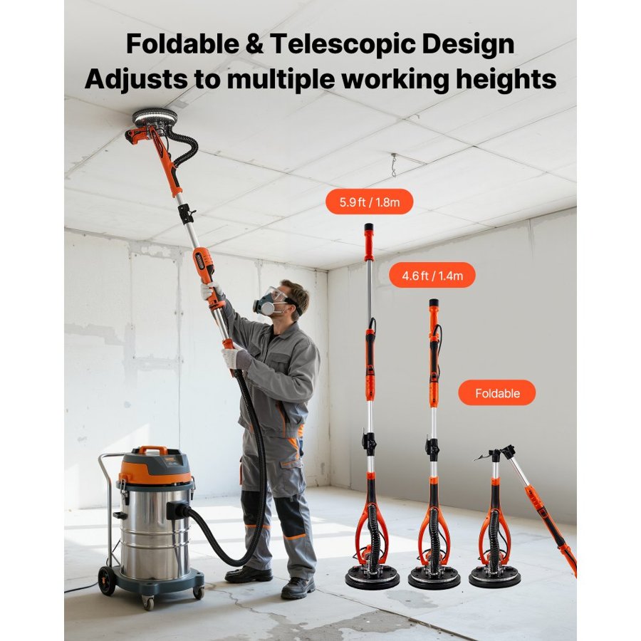 VEVOR Electric Pole Sander for Drywall – 850W, 5-Speed