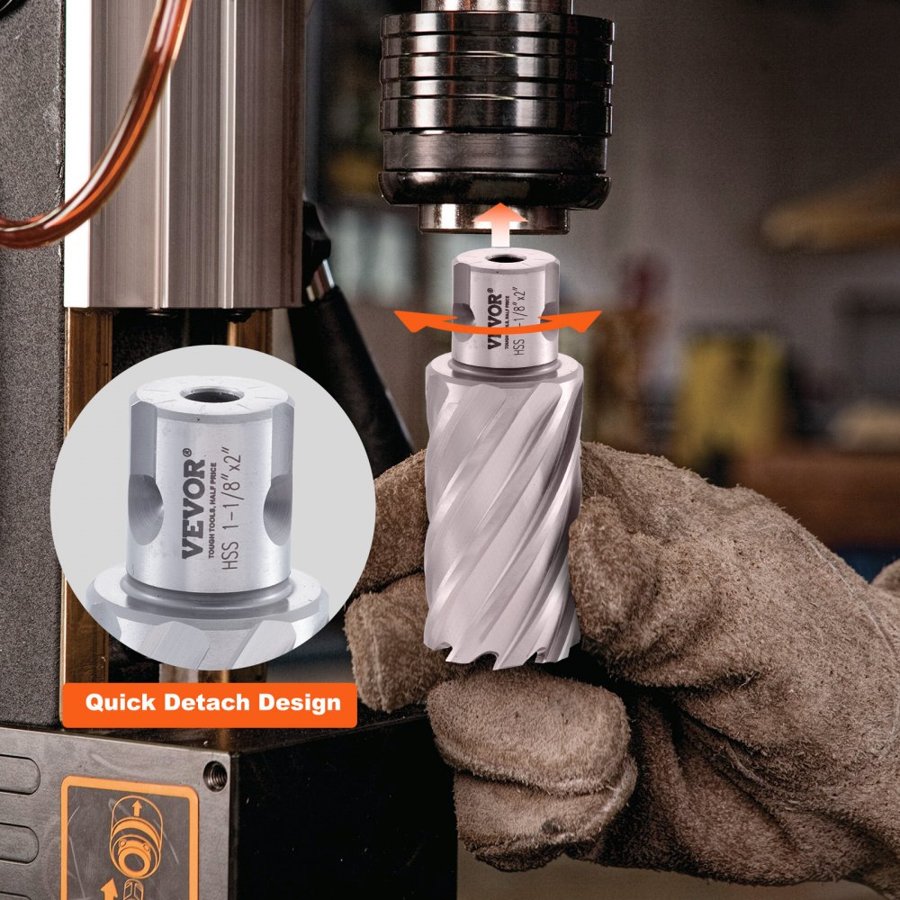 VEVOR Annular Cutter Set, 6 pcs Universal Shank Mag Drill Bits, 5.1 cm Cutting Depth, 2.5 to 5.1 cm Cutting Diameter, M2AL High-Speed Steel, with 2 Pilot Pins and Portable Case, for Using with Magnetic Drills