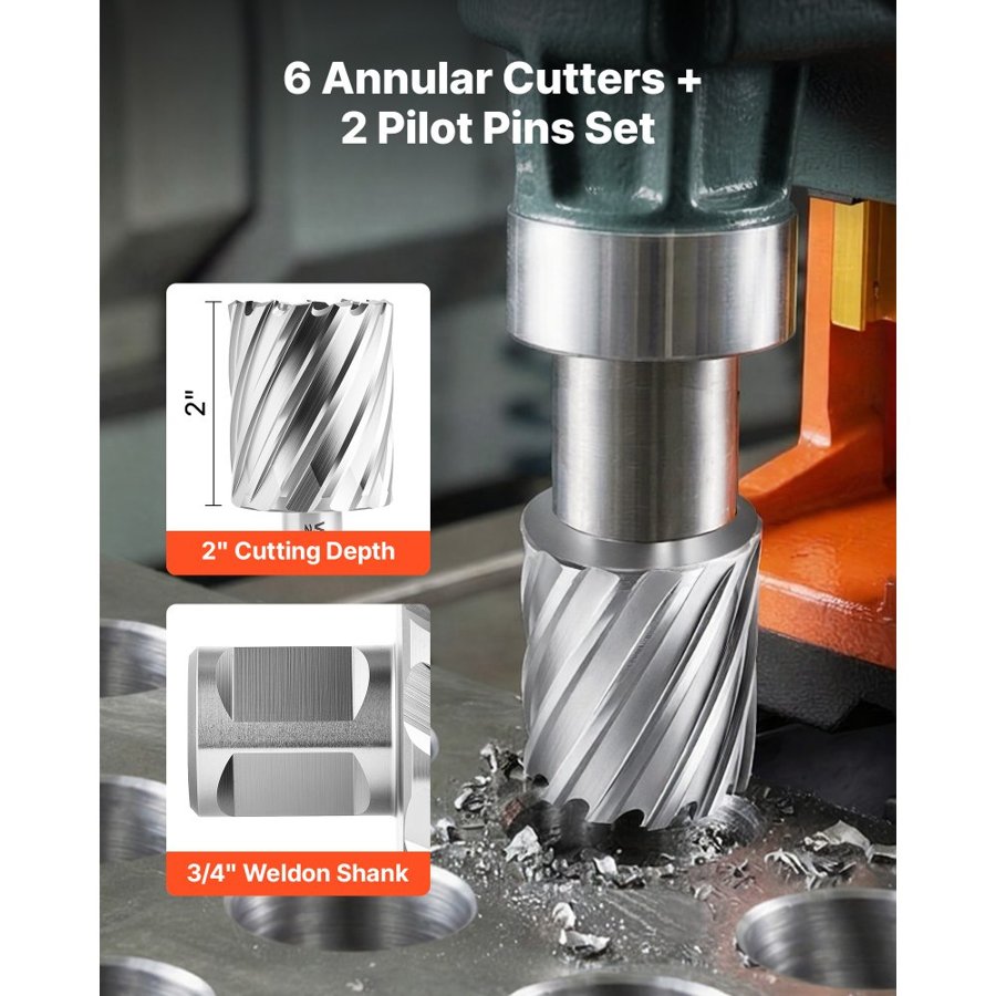 VEVOR Annular Cutter Set – 8 pcs, 7/8" to 2", M2AL HSS