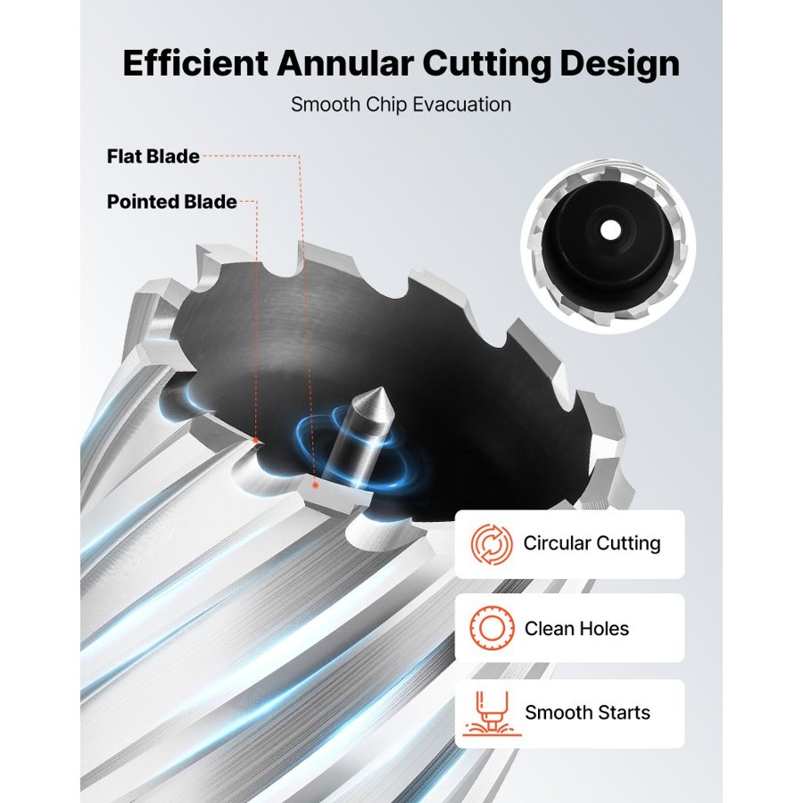 VEVOR Annular Cutter Set – 8 pcs, 7/8" to 2", M2AL HSS