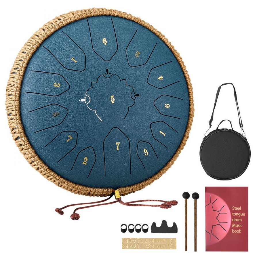 VEVOR Steel Tongue Drum, 30.5cm 13 Notes Rain Drum for Outside Garden, C Major Musical Drums with Music Book & Mallets, Percussion Instrument for Meditation Yoga Beginner Musical Education, Navy Blue