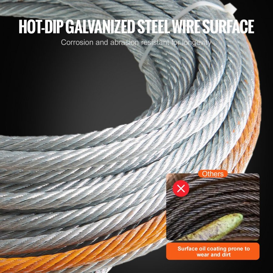 VEVOR Galvanized Steel Winch Cable, 3/8 Inch x 50 Feet 15,200 lbs Breaking Strength, Wire Winch Rope with Swivel Hook, Towing Cable Heavy Duty, Universal Fit for SUV, Large Off-Road Vehicle, Truck