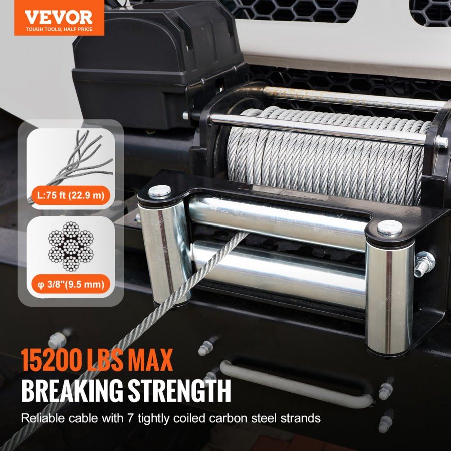 VEVOR Galvanized Steel Winch Cable, 9.5 mm x 22.86 m 6,895 kg Breaking Strength, Wire Winch Rope with Swivel Hook, Towing Cable Heavy Duty, Universal Fit for SUV, Large Off-Road Vehicle, Truck