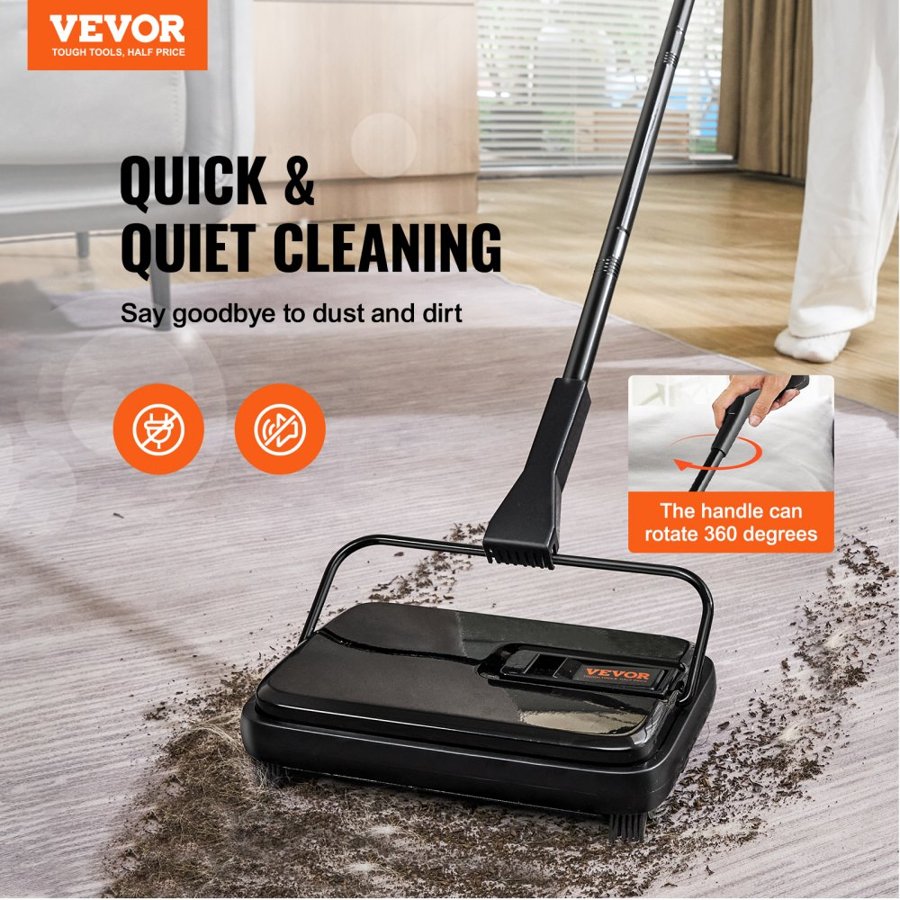 VEVOR Carpet Sweeper, 20 cm Sweeping Paths, Floor Sweeper Manual Non Electric, 300 ml Dustbin Capacity with Comb for Home Office Rugs Hardwood Surfaces Wood Floors Laminate, Cleans Dust Pet Hair