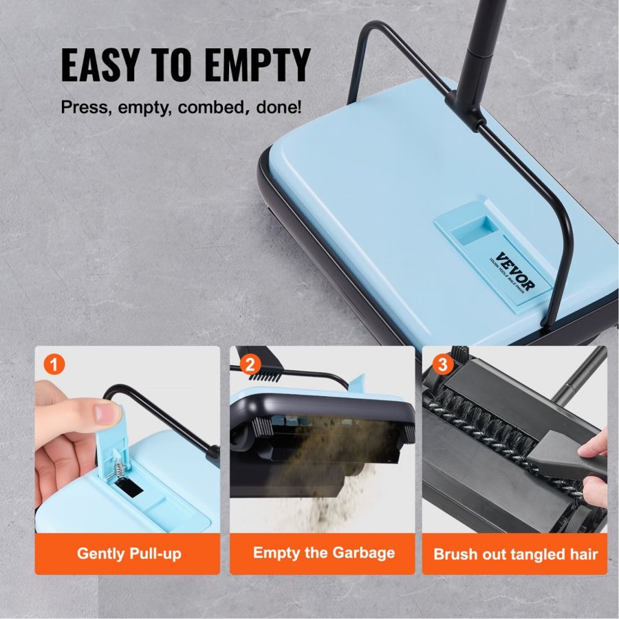 VEVOR Manual Carpet Sweeper – 6.7", 300ml, 4 Wheels, Silent