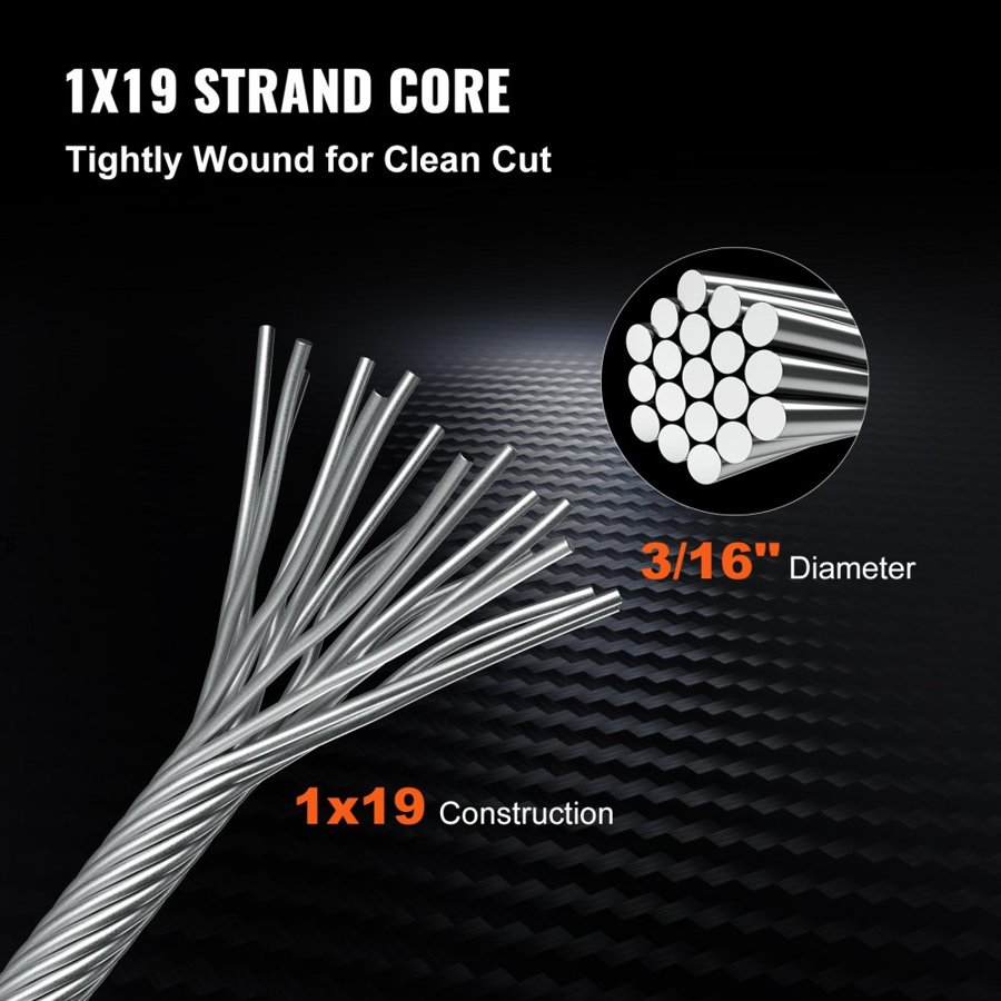 VEVOR 316 Stainless Steel Wire Rope 500ft Length, Steel Wire Cable 3/16 Inch, Steel Cable Railing Decking With 1x19 Strands Construction, 4700lbs Breaking Strength For Stair, Handrail, Clothesline