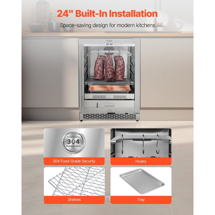 VEVOR 45 KG Dry Aging Fridge for Steaks, Dry Ager Refrigerator for Meat with Precise Temperature & Humidity Control, Freestanding & Under Counter Beef Aging Machine for Home Kitchen Restaurant Hotel