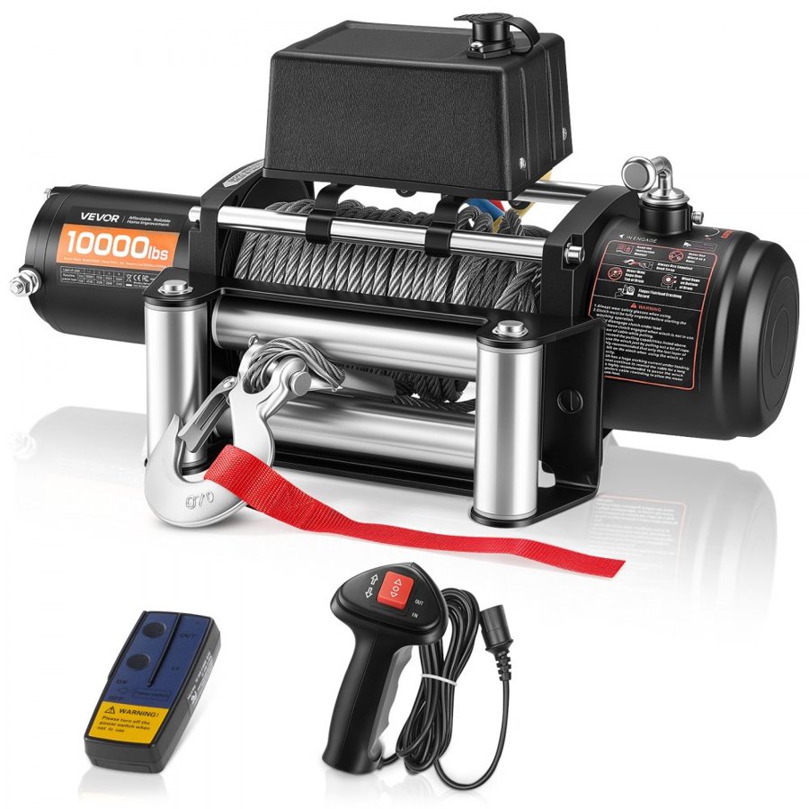 VEVOR 12V DC Electric Winch – 10,000 lbs, 65 ft Steel Rope