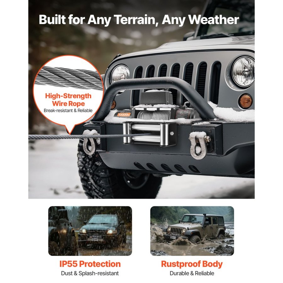 VEVOR 12V DC Electric Winch – 10,000 lbs, 65 ft Steel Rope