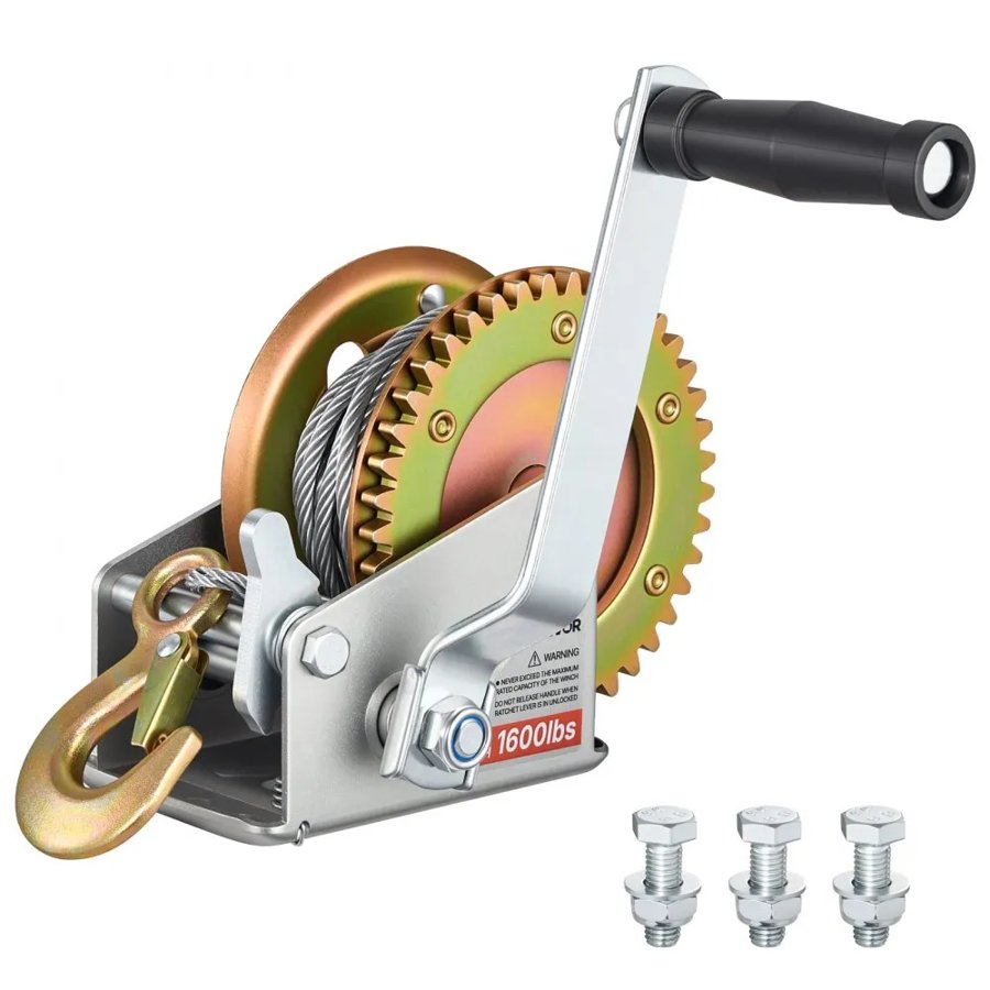 VEVOR Boat Winch, 726 kg Hand Winch, Heavy Duty Manual Rope Crank with 10m Steel Wire, Portable Two-Way Ratchet, Anti-Slip Handle, Easy Installation Gear for Boat Trailer ATV Towing