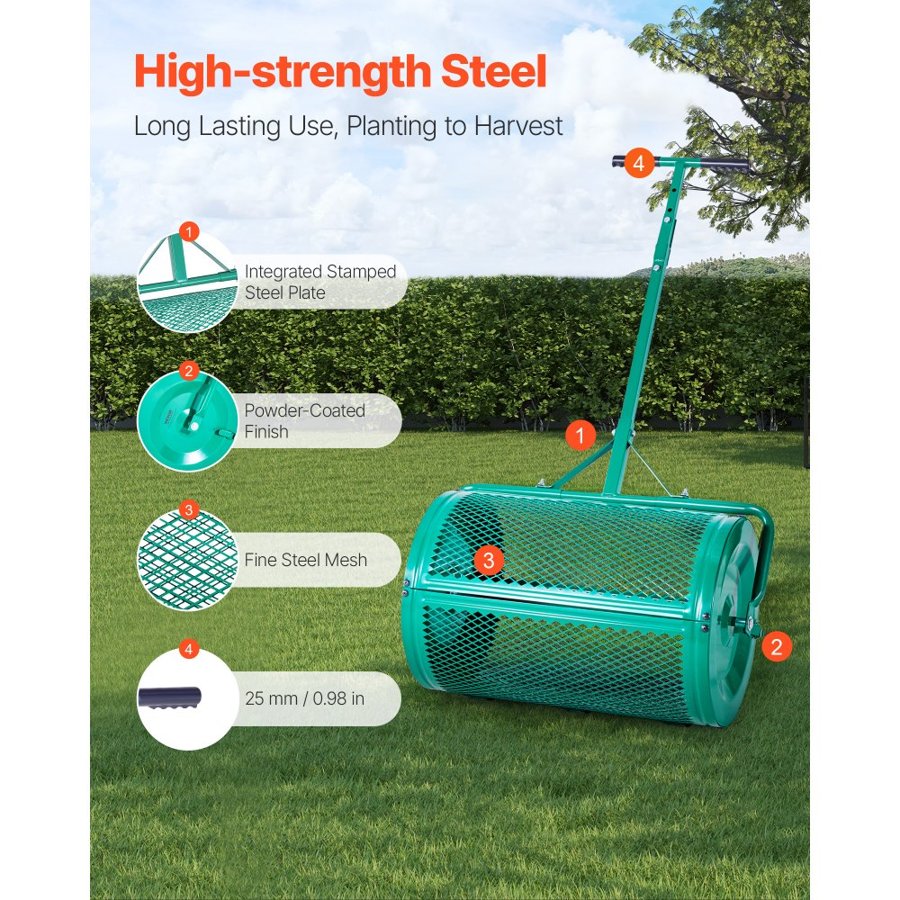 VEVOR Compost Spreader 24 Inch – 2.66 Cu.Ft, 24-In Roller