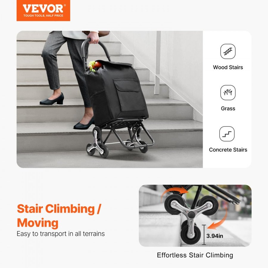 VEVOR Cloth Shopping Cart - 36L 6-Wheel Stair Climber
