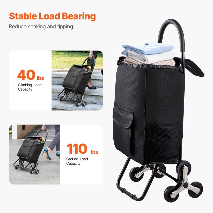 VEVOR Cloth Shopping Cart - 36L 6-Wheel Stair Climber