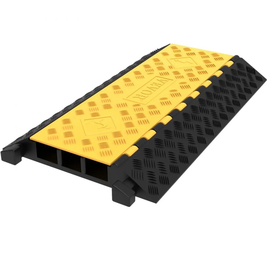VEVOR 3 Channel Rubber Cable Protector Ramp 94.5x50x8 cm Heavy Duty Cable Wire Cord Cover Ramp Speed Bump Driveway Hose Cable Ramp Protective Cover