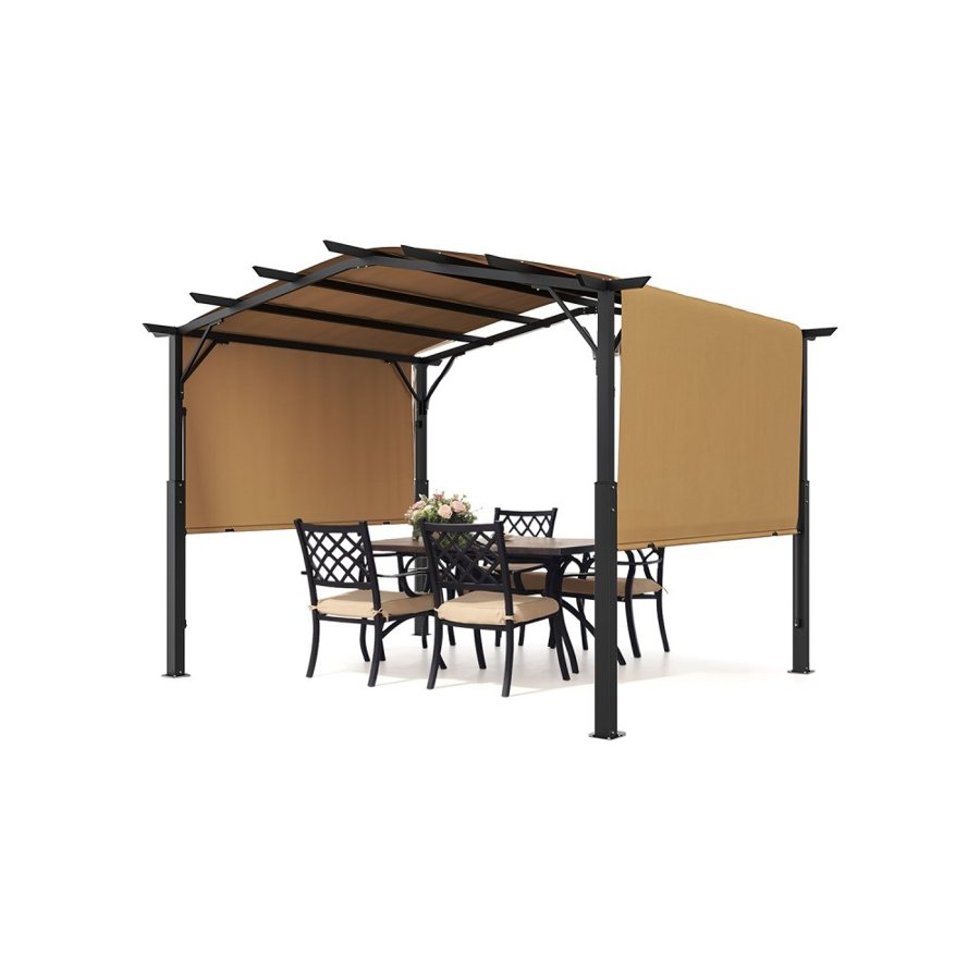 VEVOR 10 x 10 ft Outdoor Pergola, Arched Top Metal Pergola, Retractable Pergola with Sun Shade Canopy,  Large Patio Shelter Pavilion, Heavy Duty Garden Pergola for Deck Backyard Porch Poolside