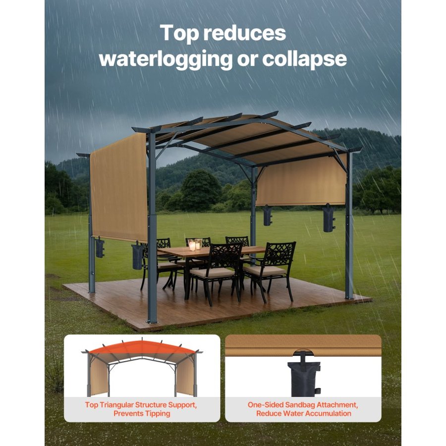VEVOR 10 x 10 ft Outdoor Pergola, Arched Top Metal Pergola, Retractable Pergola with Sun Shade Canopy,  Large Patio Shelter Pavilion, Heavy Duty Garden Pergola for Deck Backyard Porch Poolside