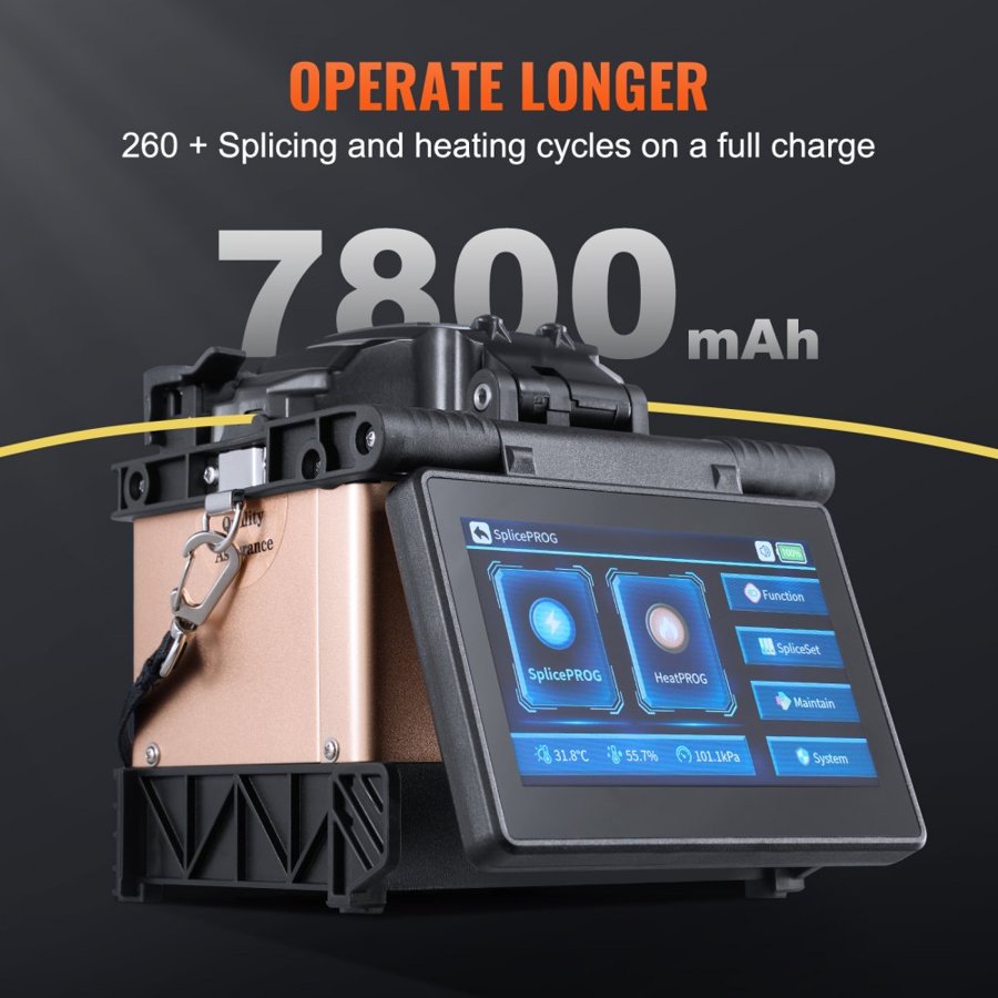 VEVOR Fiber Fusion Splicer 4 Motors, Clad Alignment Fiber Optic Splicer 6s Splicing & 13s Heating, Fiber Splicer Machine with 5" Touch Screen, 3 in 1 Fiber Holder, 7800mAh Battery for SM MM DS NZDS
