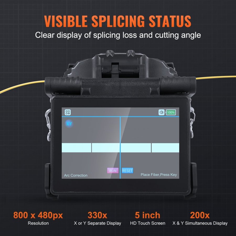 VEVOR Fiber Fusion Splicer 4 Motors, Clad Alignment Fiber Optic Splicer 6s Splicing & 13s Heating, Fiber Splicer Machine with 5" Touch Screen, 3 in 1 Fiber Holder, 7800mAh Battery for SM MM DS NZDS