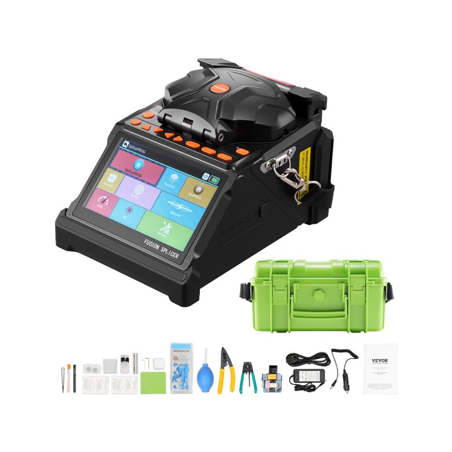 VEVOR Fiber Fusion Splicer 6 Motors, Core & Clad Alignment Fibers Optic Splicer with 6s Fast Splicing and 13s Heating, 5" LCD Screen, 3 in 1 Fiber Holder, 7800mAh Battery for SM MM DS NZDS Fibers