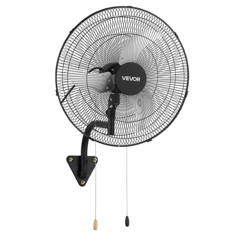 VEVOR Wall Mount Fan, 500mm Wall Mounted Hanging Fan Oscillating, 3-Speed, Long Airflow Distance, Adjustable Rotation Angle, Mechanical Powerful for Industry, Commercial, Garage, Workshop, Gym, Black