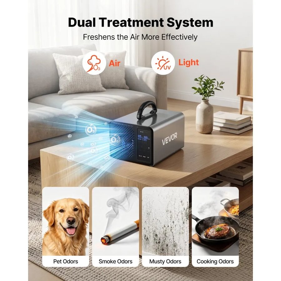VEVOR Ozone Generator, 36000mg/h Commercial Ozone Machine, with 15s Delayed Start & Area-Based Timer & LCD Touchscreen Display, Industrial Deodorizer for Car, Smoke, Home Odors, Up to 300 m²