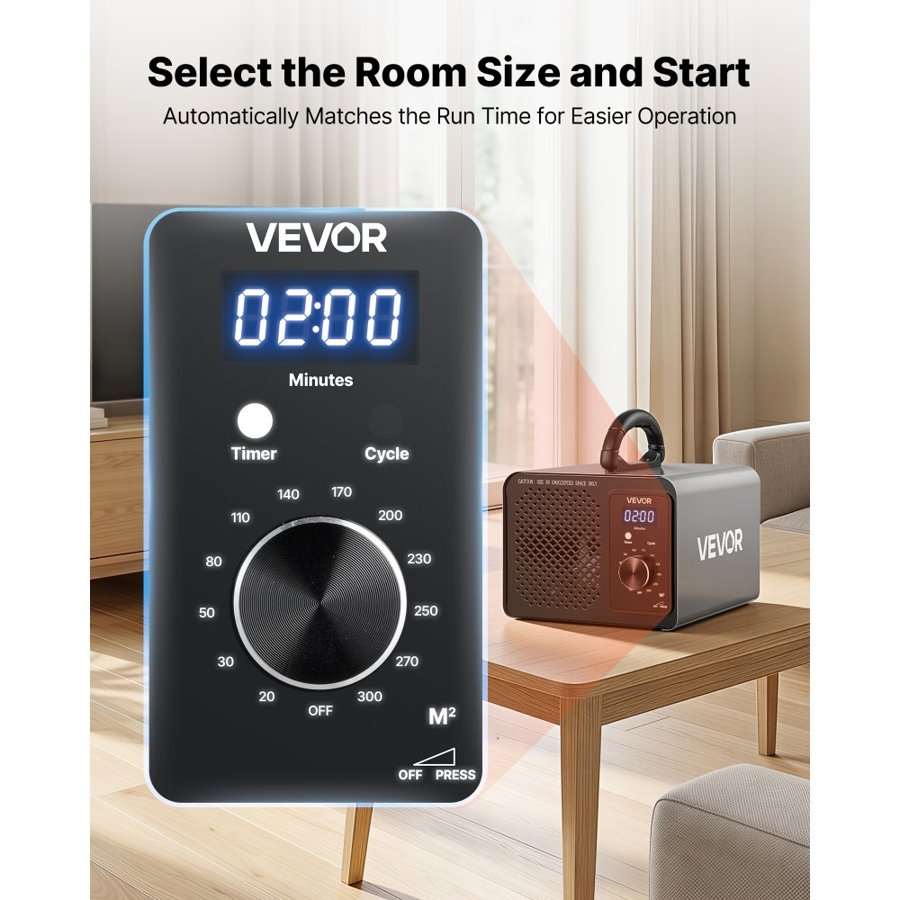VEVOR Ozone Generator, 36000mg/h Commercial Ozone Machine, 15s Delayed Start & Timer & Rotary Encoder Knob & Odor-Treatment Cycle Mode, Industrial Deodorizer for Car, Smoke Odorss,Up to 300 m²