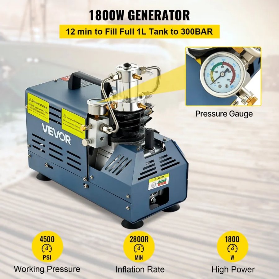 VEVOR 4500 PSI Air Compressor – 1800W Water-Cooled PCP
