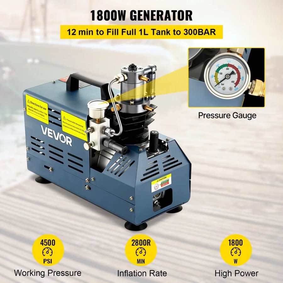 VEVOR 4500 PSI PCP Air Compressor – 1800W Water-Cooled