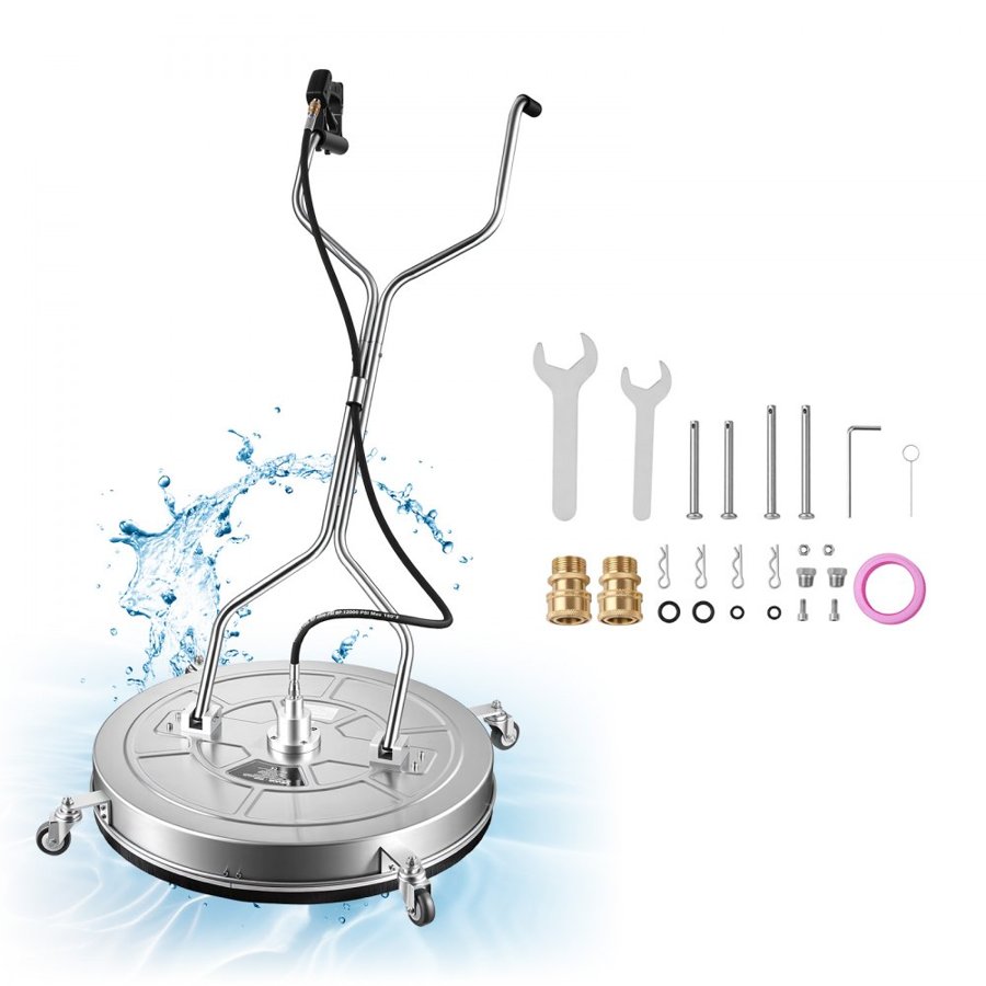 VEVOR 76.2 cm Pressure Washer Surface Cleaner with Wheels, Stainless Steel, Power Washer Attachment with Raised Handle for Concrete, Patio, Sidewalk, Deck, Driveway, 4000 Max PSI, 3/8 Quick Connector
