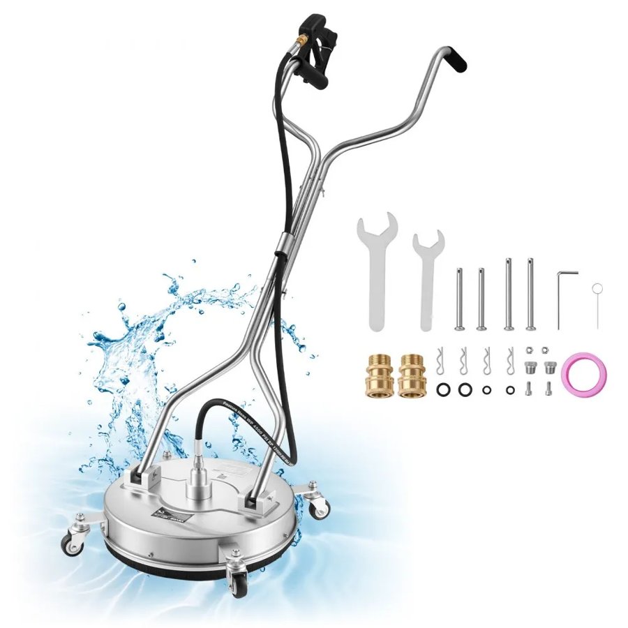 VEVOR 41.9 cm Pressure Washer Surface Cleaner with Wheels, Stainless Steel, Power Washer Attachment with Raised Handle for Concrete, Patio, Sidewalk, Deck, Driveway, 4000 Max PSI, 3/8 Quick Connector