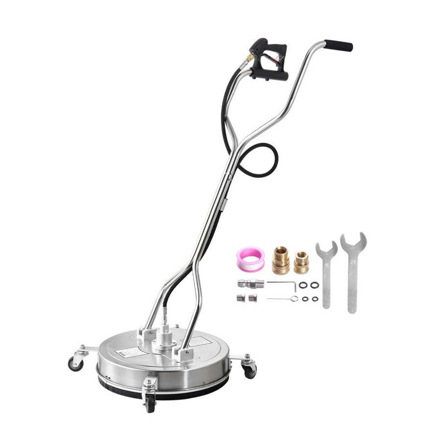 VEVOR 21" Pressure Washer Surface Cleaner, Stainless Steel Pressure Washer Attachments with 4 Wheels, 4500 Max PSI, 3/8 Quick Connector, 2 Spray Nozzles, Dual Handle, for Concrete, Patio, Sidewalk