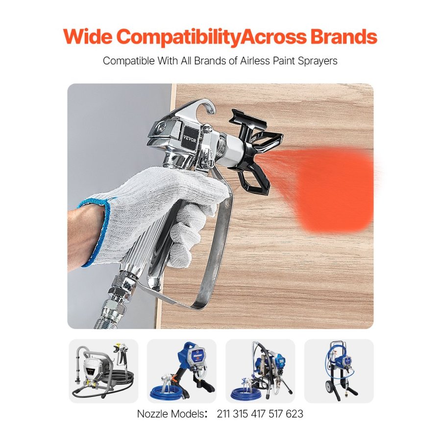 VEVOR Airless Paint Spray Gun, 3600PSI High Pressure Airless Paint Sprayer Gun with 5 Tips, 211, 315, 417, 517, 623, Swivel Joint Airless Spray Gun Kit with Filters, Cleaning Needle and Brush