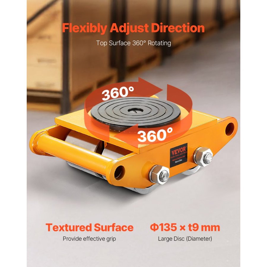 VEVOR 4PCS Machinery Skate Dolly, 11999.8 kg Industrial Machinery Mover, Heavy Duty Carbon Steel Machinery Moving Skate & 4 Carbon Steel Wheels and 360° Rotation Non-Slip Cap for Warehouse, Factory