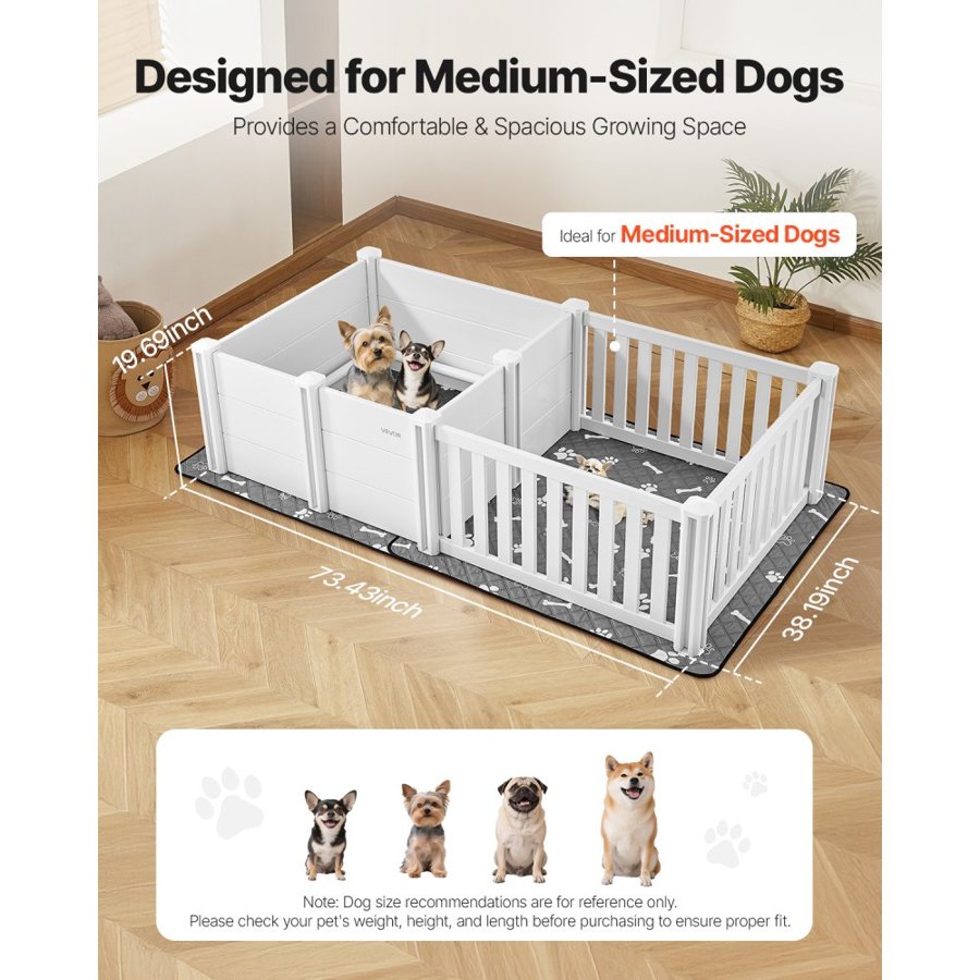 VEVOR Dog Whelping Box, 1.86x0.97x0.5 m, Plastic Dog Whelping Pen with Adjustable Height Door, Puppy Playpen with Waterproof Pee Pad, Easy to Clean, Durable Indoor Pet Birth Kit for Medium Sized Dogs
