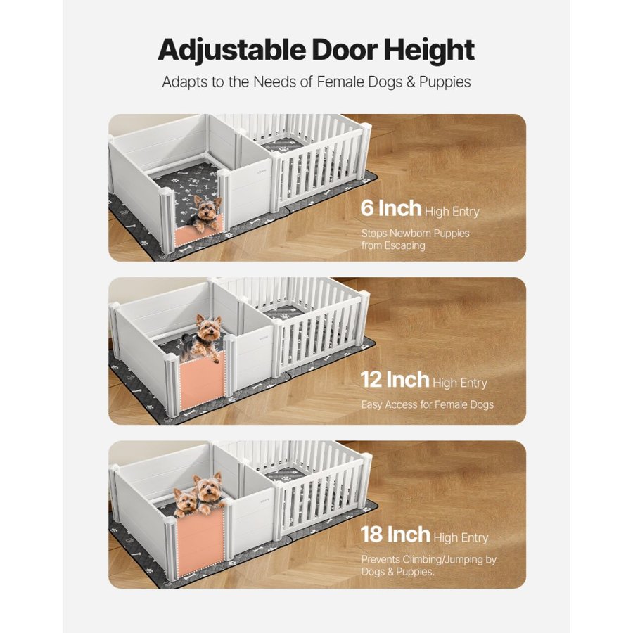 VEVOR Dog Whelping Box, 1.86x0.97x0.5 m, Plastic Dog Whelping Pen with Adjustable Height Door, Puppy Playpen with Waterproof Pee Pad, Easy to Clean, Durable Indoor Pet Birth Kit for Medium Sized Dogs