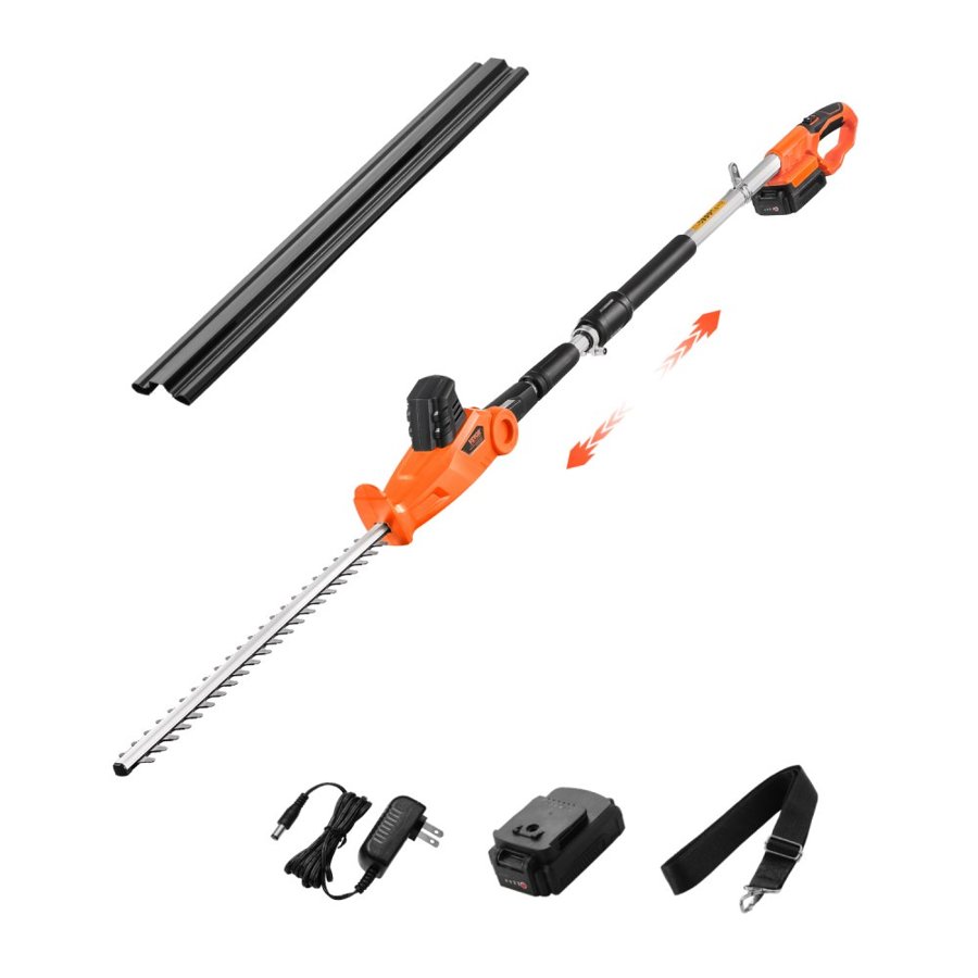 VEVOR Electric Hedge Trimmer, 1200 RPM, 6.2 - 7.8 Ft Extendable, Pole Hedge Trimmer for High Branch, 20V Battery, Cordless Hedge Trimmer with 20 in Blade, 5 Angles Adjustable for Yard Garden