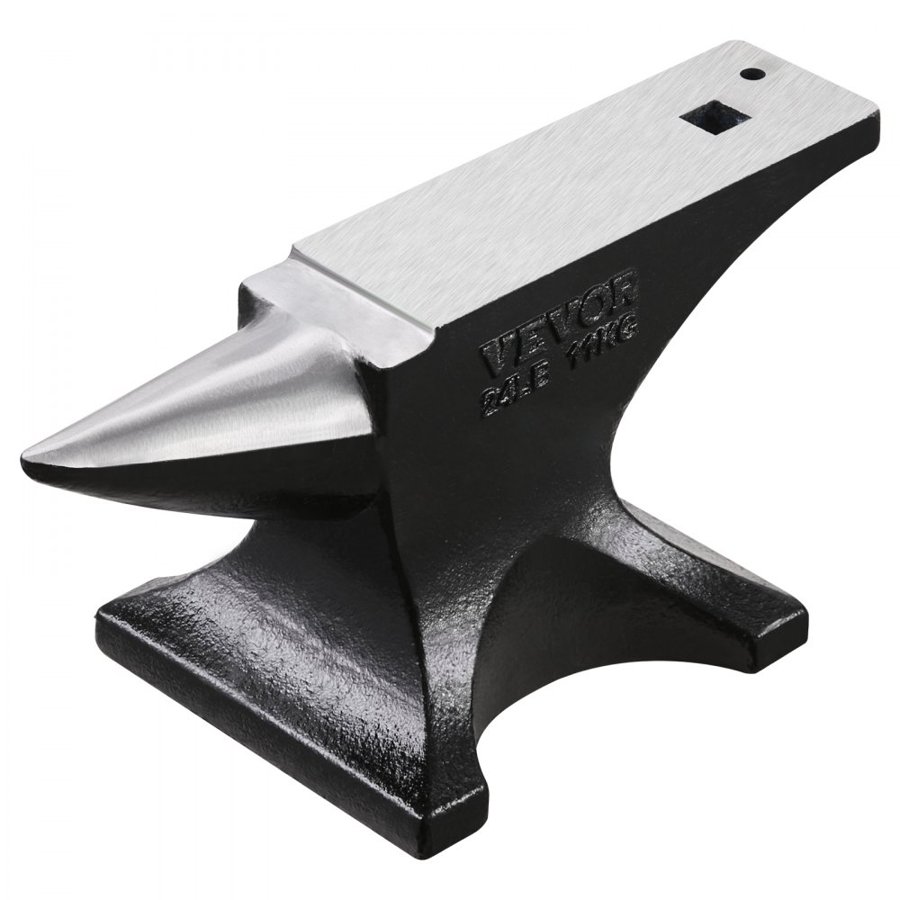 VEVOR Single Horn Anvil, 25lbs Cast Steel Anvil, High Hardness Rugged Round Horn Anvil for Blacksmiths, with Stable Base, Metal Working Tool for Metal Bending, Shaping, Twisting, Craft Projects