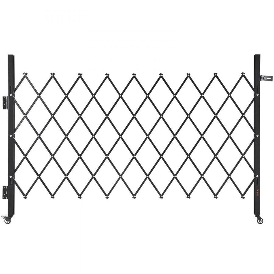 VEVOR Single Folding Security Gate, Lockable Scissor Gate with 360° Swivel Casters, Outdoor Barricade Steel Retractable Gates, for Entry Security, Garage, Warehouse & Pool, 190 × 131 cm (W × H)