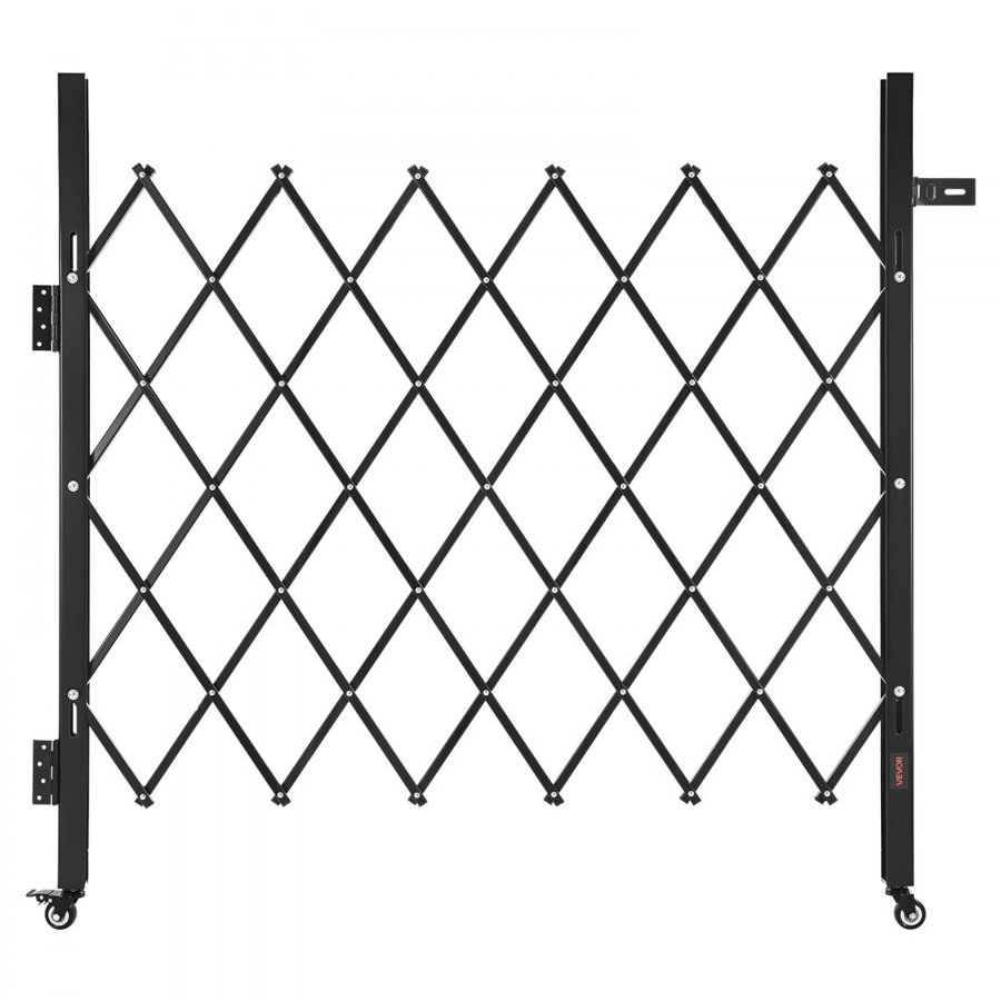 VEVOR Single Folding Security Gate, Lockable Scissor Gate with 360° Swivel Casters, Outdoor Barricade Steel Retractable Gates, for Entry Security, Garage, Warehouse & Pool, 110 × 131 cm (W × H)