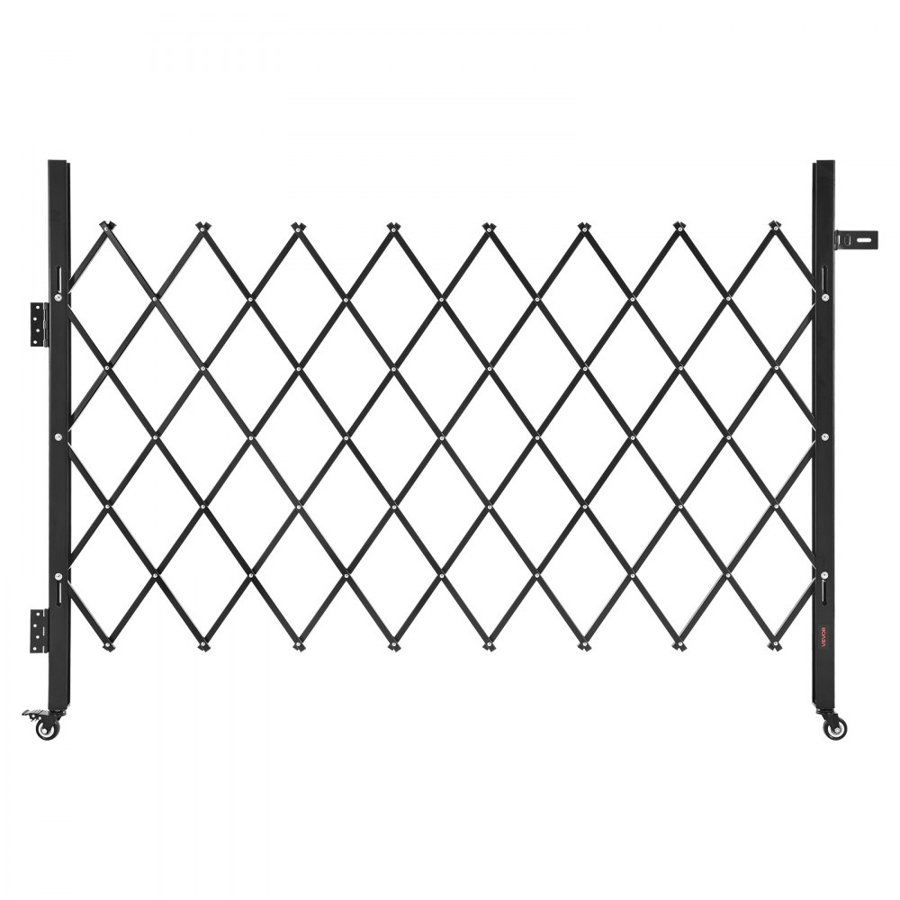 VEVOR Single Folding Security Gate, Lockable Scissor Gate with 360° Swivel Casters, Outdoor Barricade Steel Retractable Gates, for Entry Security, Garage, Warehouse & Pool, 170 × 131 cm (W × H)